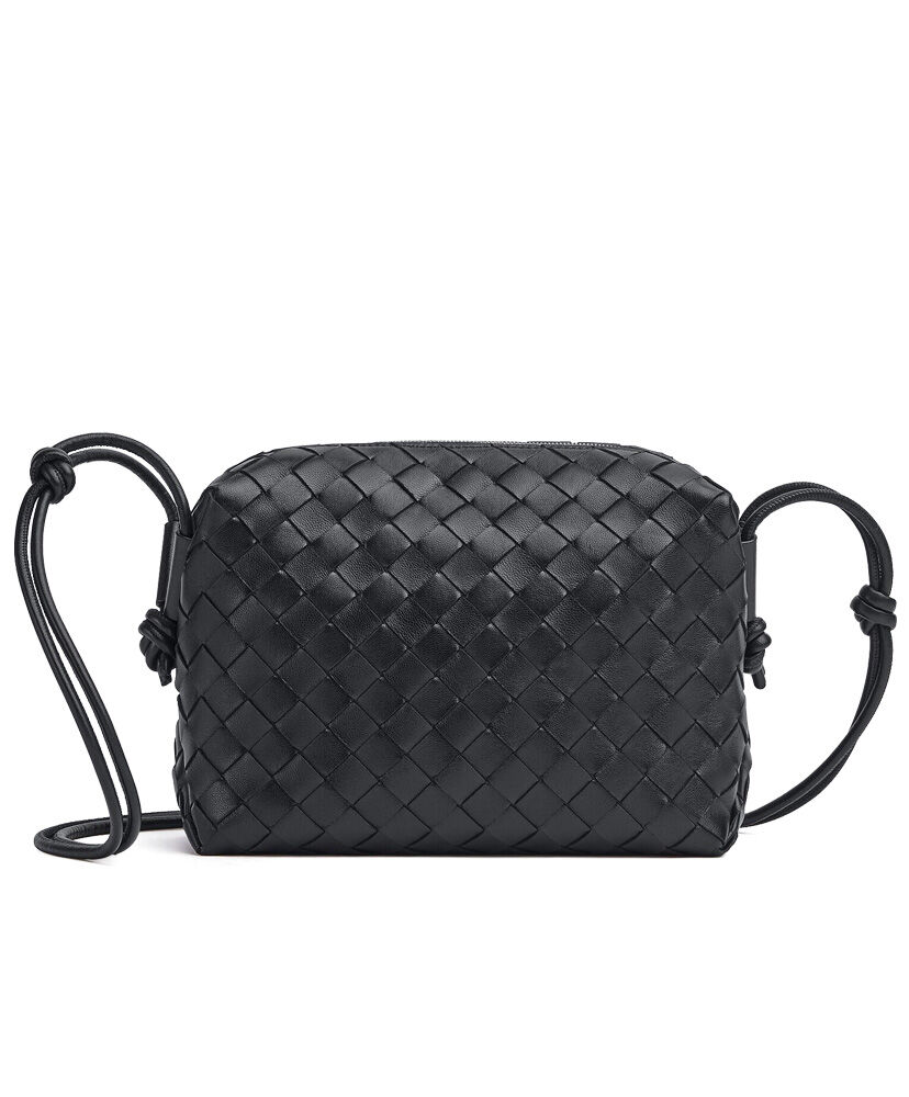 Bottega Veneta Loop Small Intrecciato Leather Cross Body Bag Black